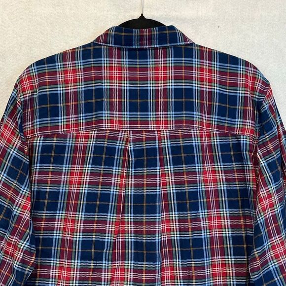 ST. JOHN’S BAY Women’s Classic Shirt XL Navy Tartan Plaid Long Sleeve Cotton NEW - Picture 12 of 15
